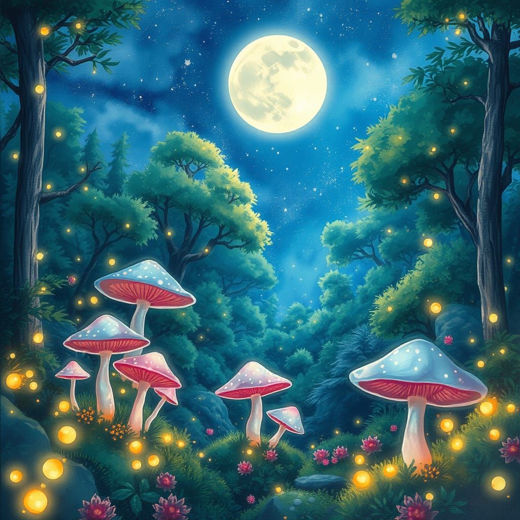Moonlit Whimsy in Vibrant Anime Style
