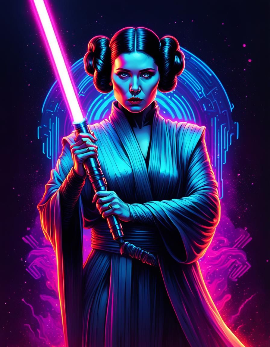 Evil Princess Leia with Lightsaber in Psychedelic Art