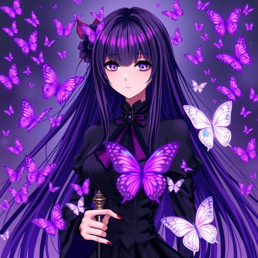 Dark Anime Villainess with Butterfly Minions
