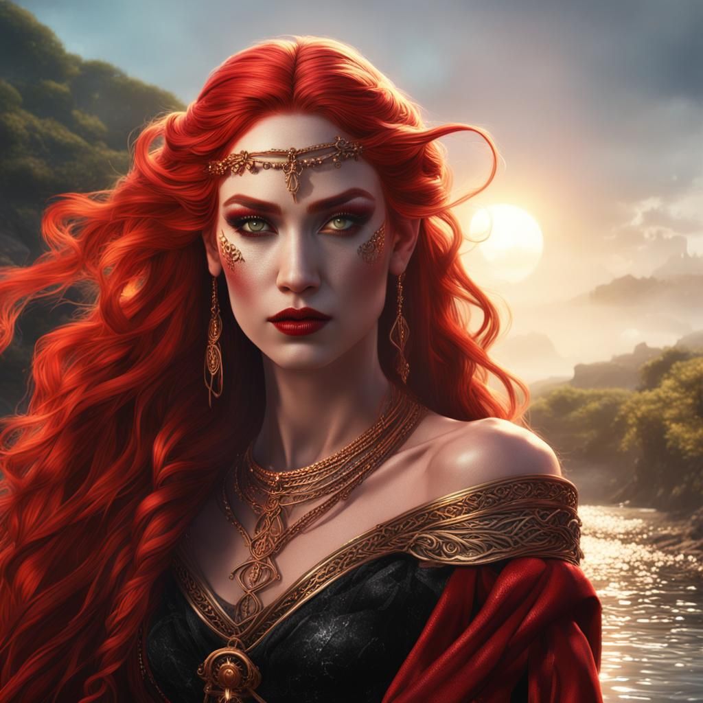 Goddess with Braided Red Hair in Sunlight