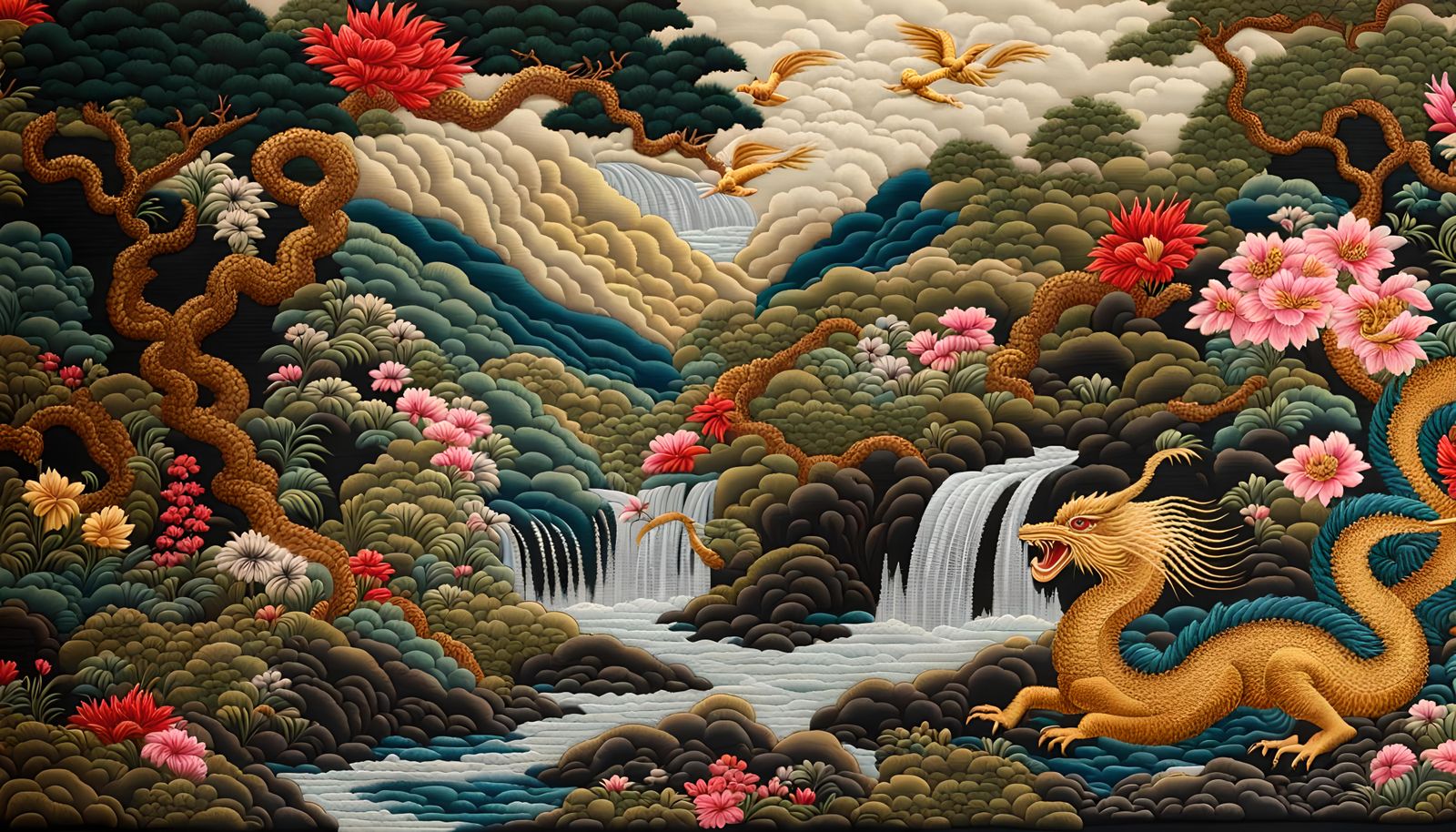 Enchanted Forest Dragons in Zardozi Embroidery