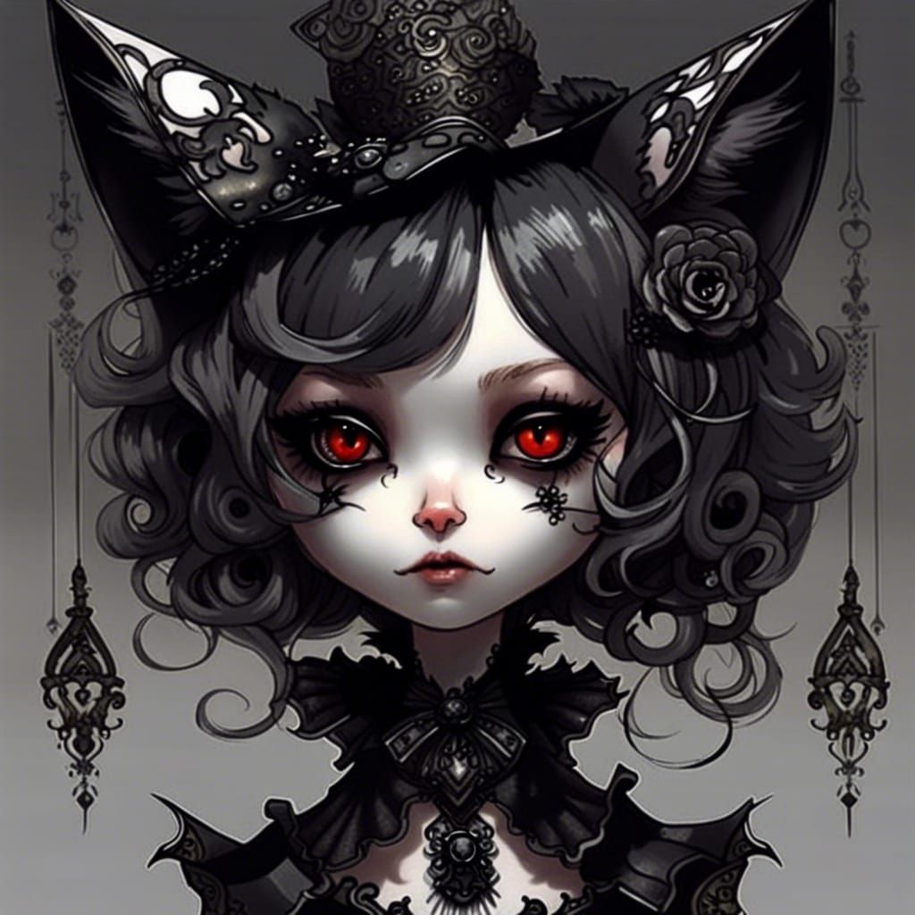 Demonic Cat-Girl in Gothic Victorian Style