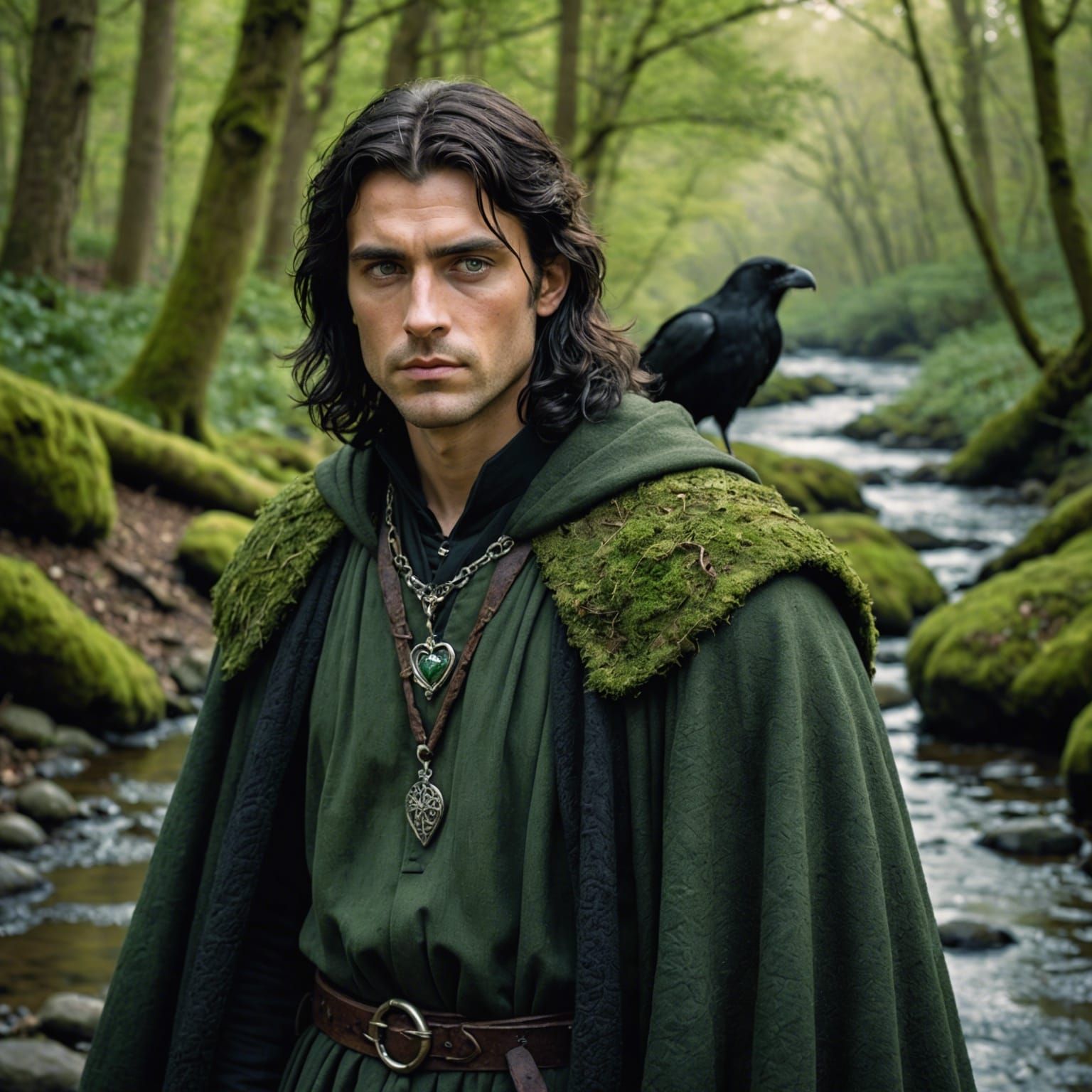 Hyperrealistic Anglo-Saxon Man in Woodland Scene