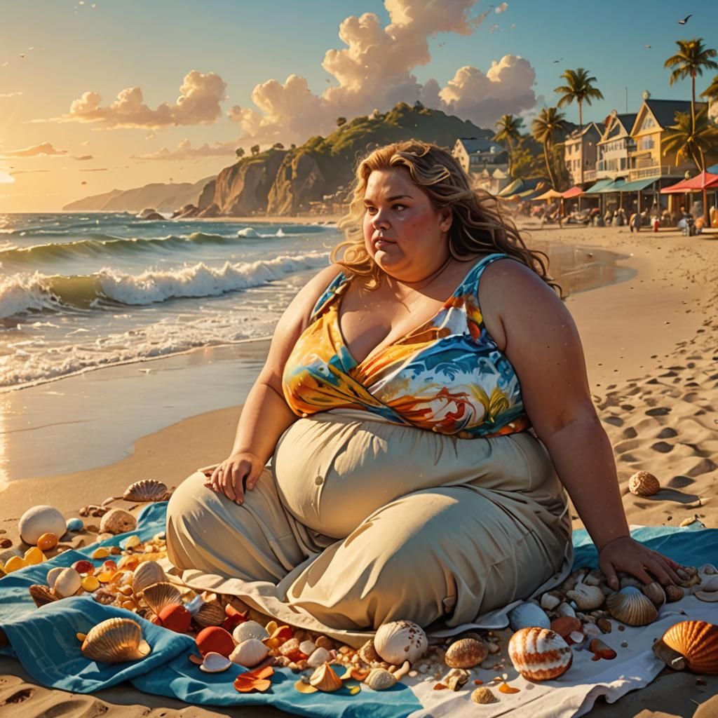 Fantastical Beach Scene with Woman, Matte Painting