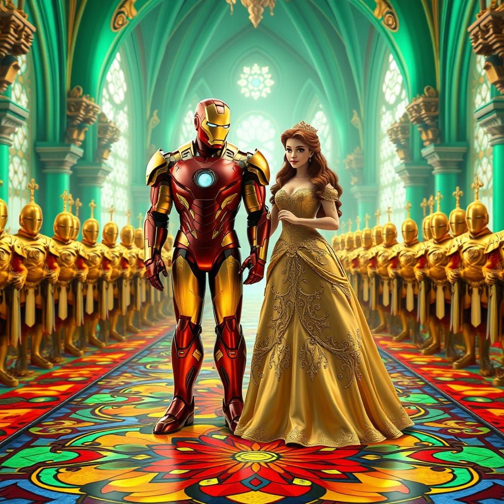 Ironman and Belle in Emerald Castle: Pixar Style