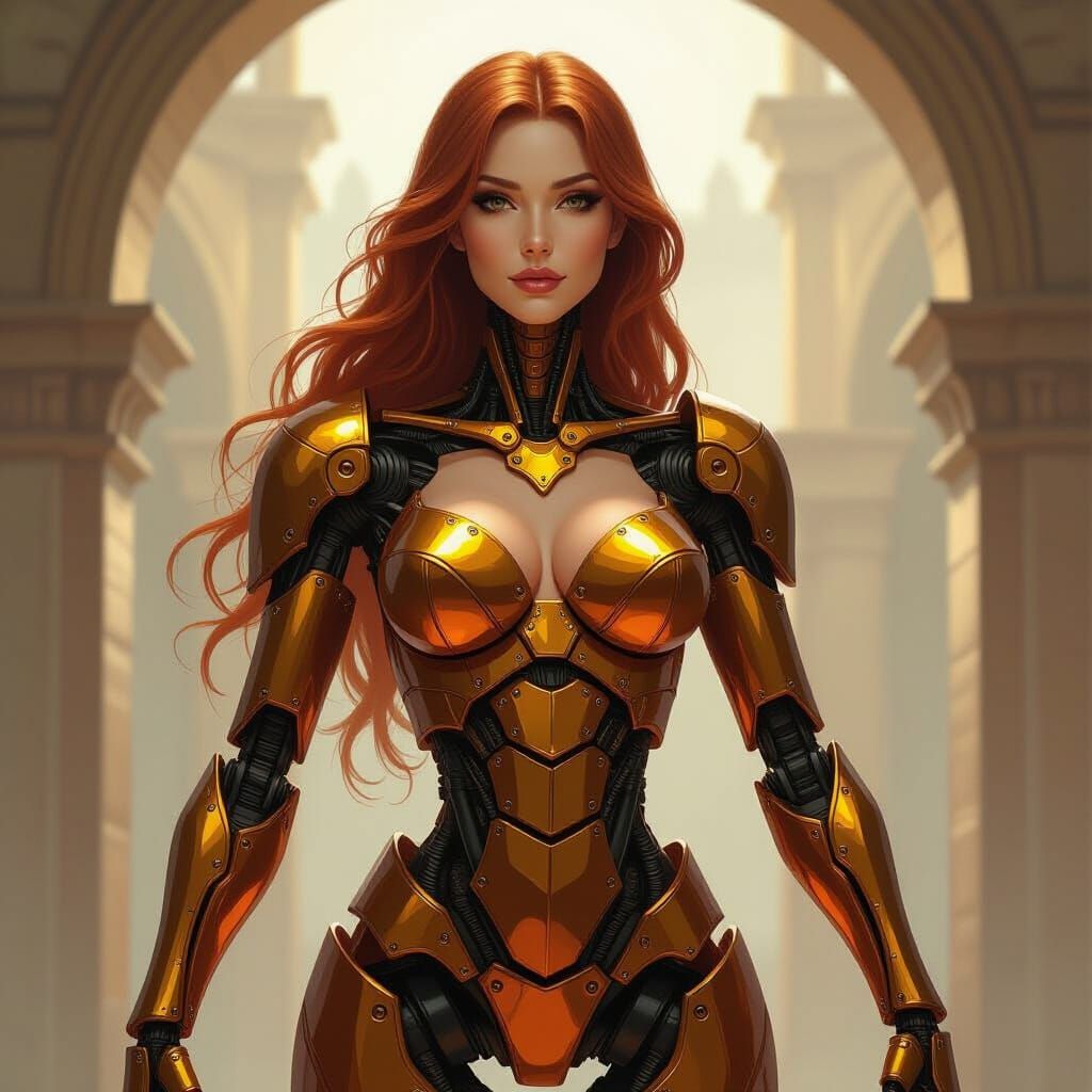 Amber Golem Woman: Detailed Fantasy Oil Painting