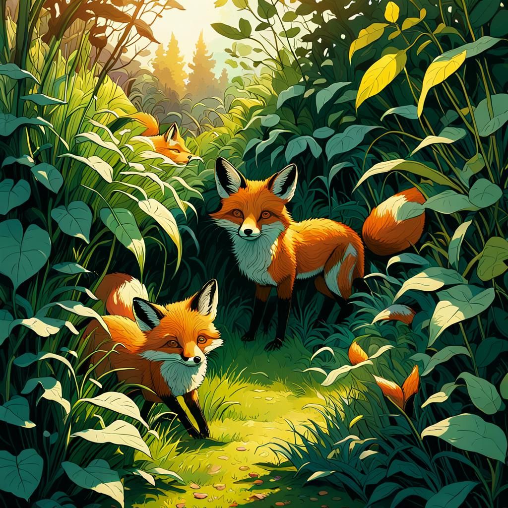 Foxes Play Hide-and-Seek in Overgrown Garden