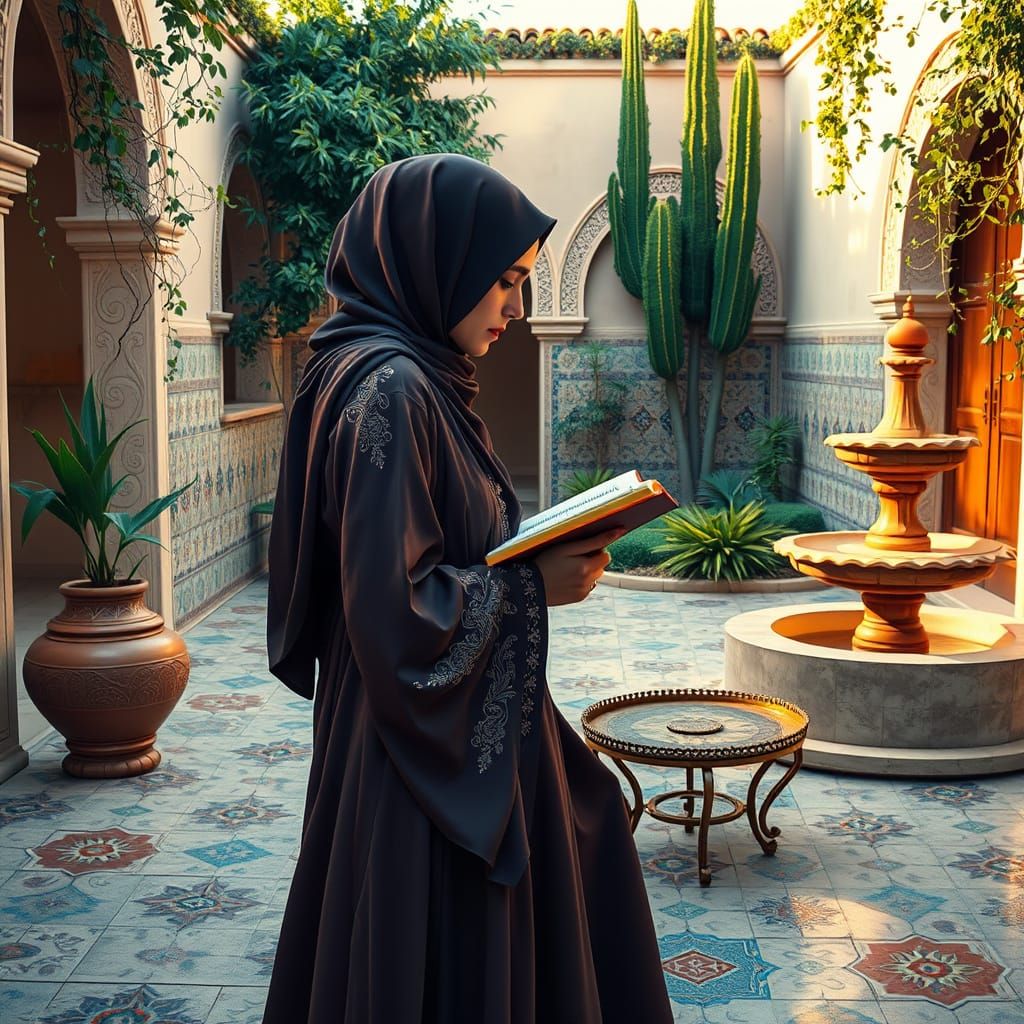 Contemplative Muslim Woman in Art Nouveau Style