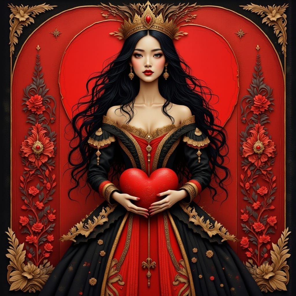 Surreal Queen Holding Heart in Dreamy Collage Style