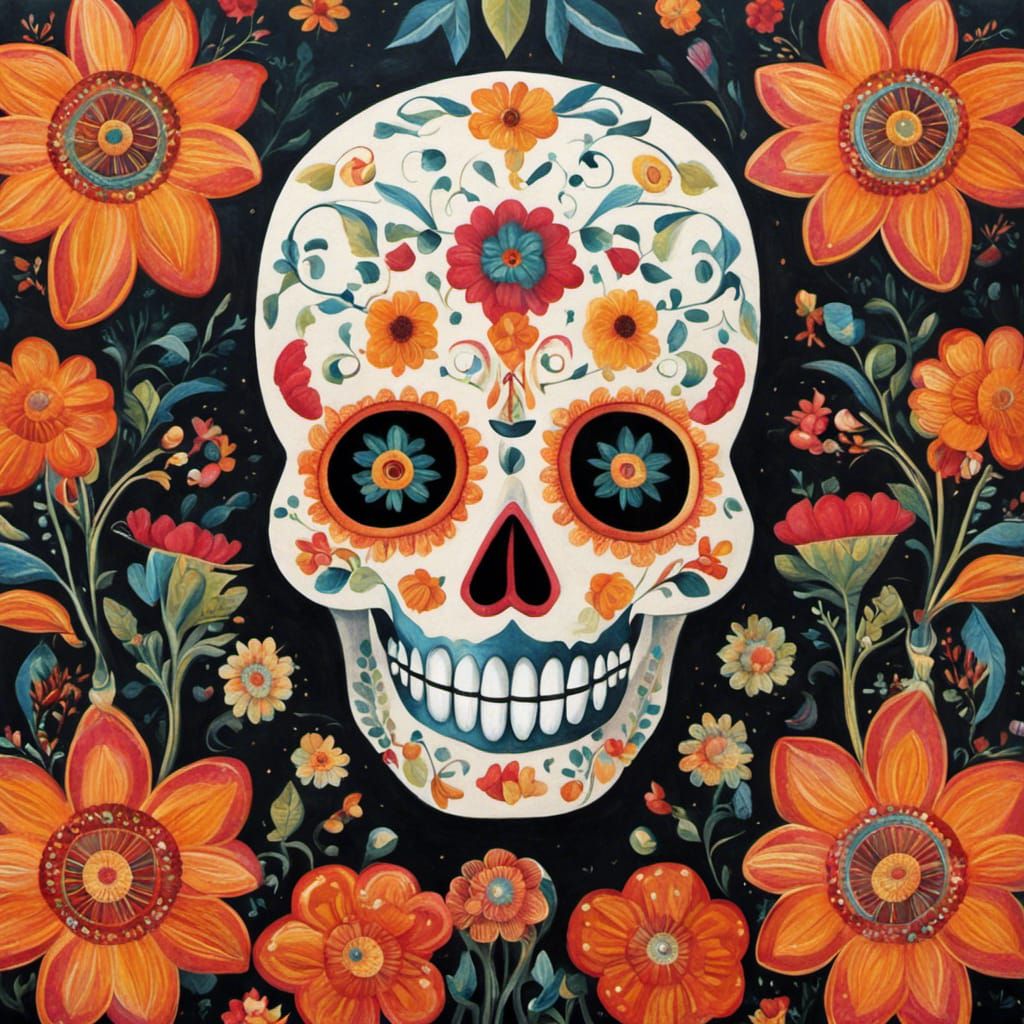 Day of the Dead Candy Skull in Art Brut Style