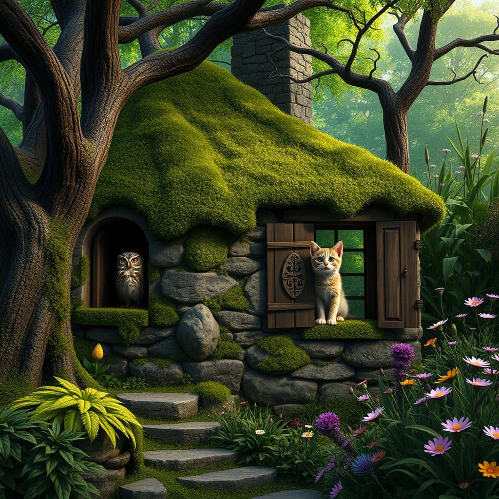 Whimsical Stone Cottage in Emerald Forest