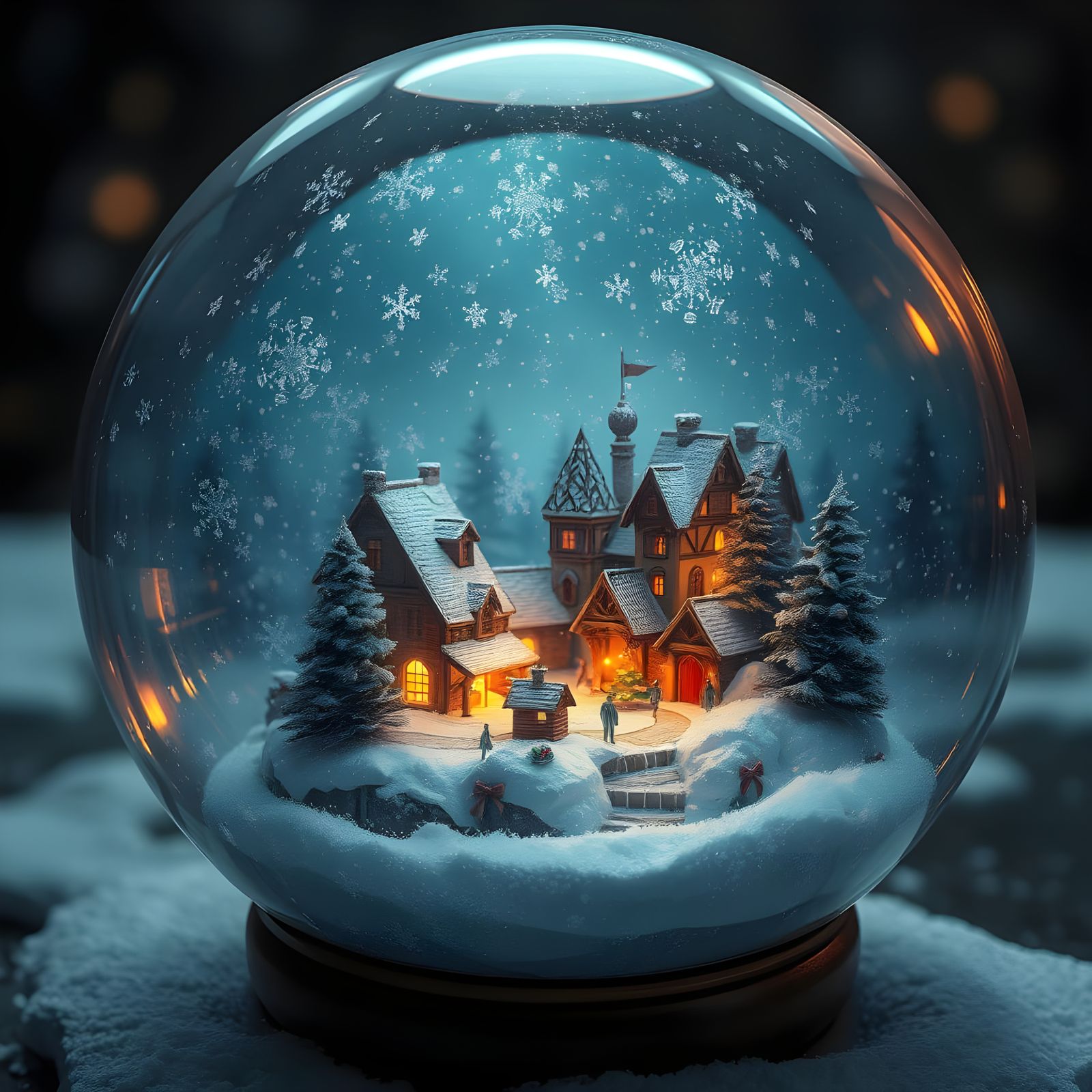 Dreamlike Christmas Scene in a Snow Globe