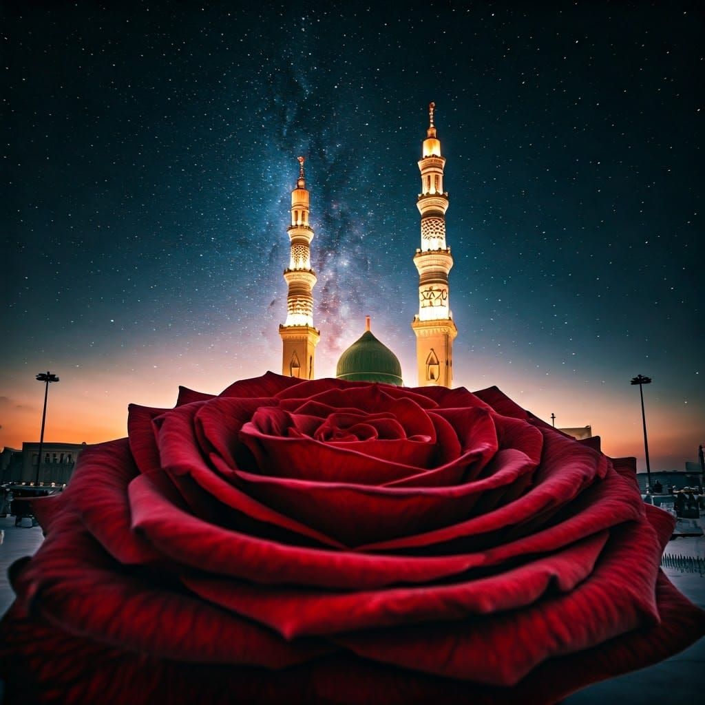 Galaxy Meets Mosque: Cinematic Double Exposure