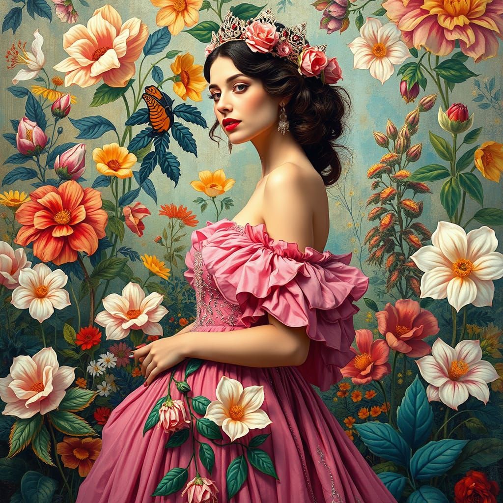 Elegant Princess in Opulent Art Deco Garden