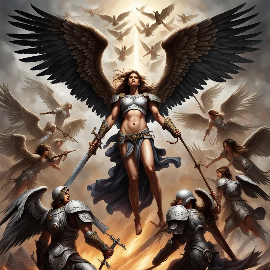 Angelic Battle: Heaven vs. Hell in Realistic Style