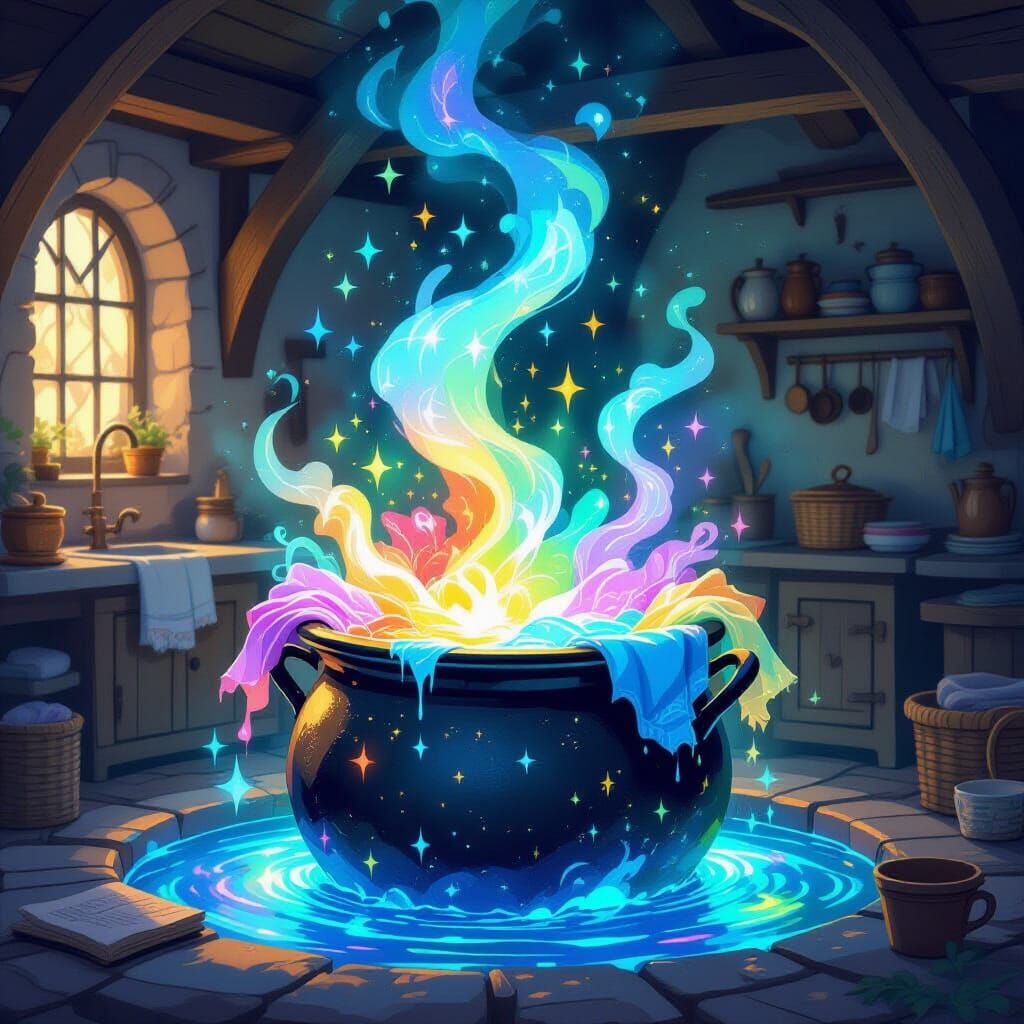 Magical Laundry Cleans in Enchanted Cauldron