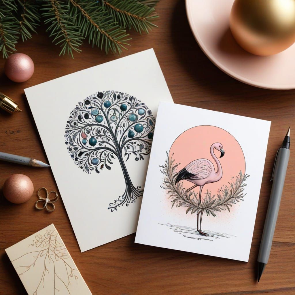 Vintage Christmas Card on Art Deco Desk