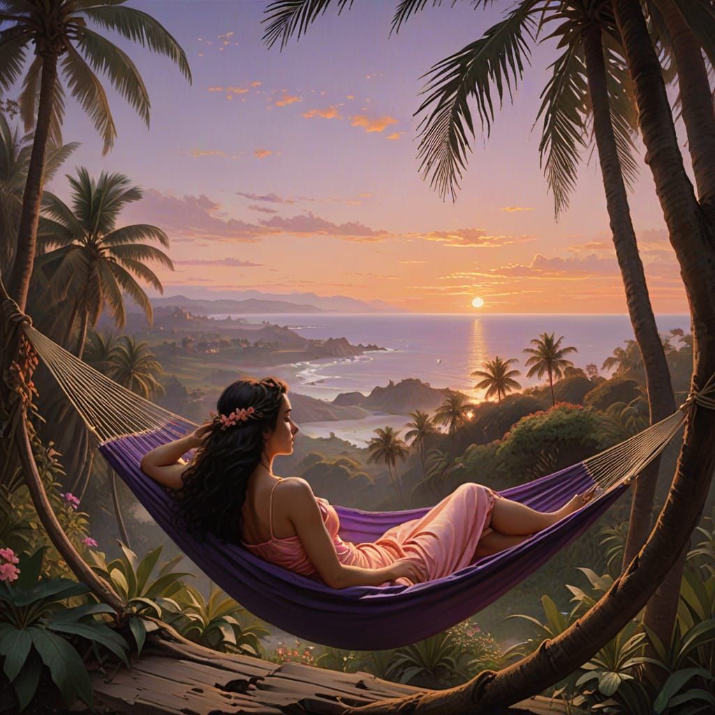 Romantic Sunset Serenity with Luscious Dark Curly Hair