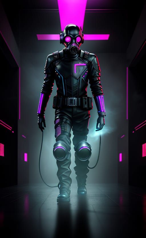 Dark Cyberpunk Youth Emerges from Neon Shadows