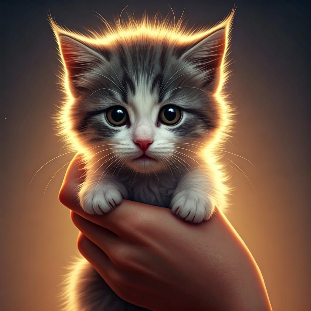 Fluffy Kitten Portrait in Fantastical Realism Style