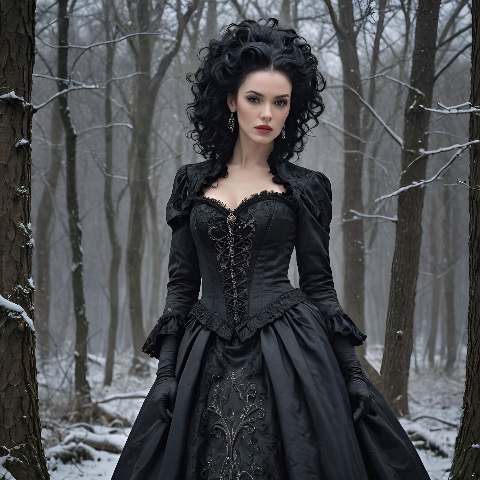 Goth Baroque Beauty in Winter Woods