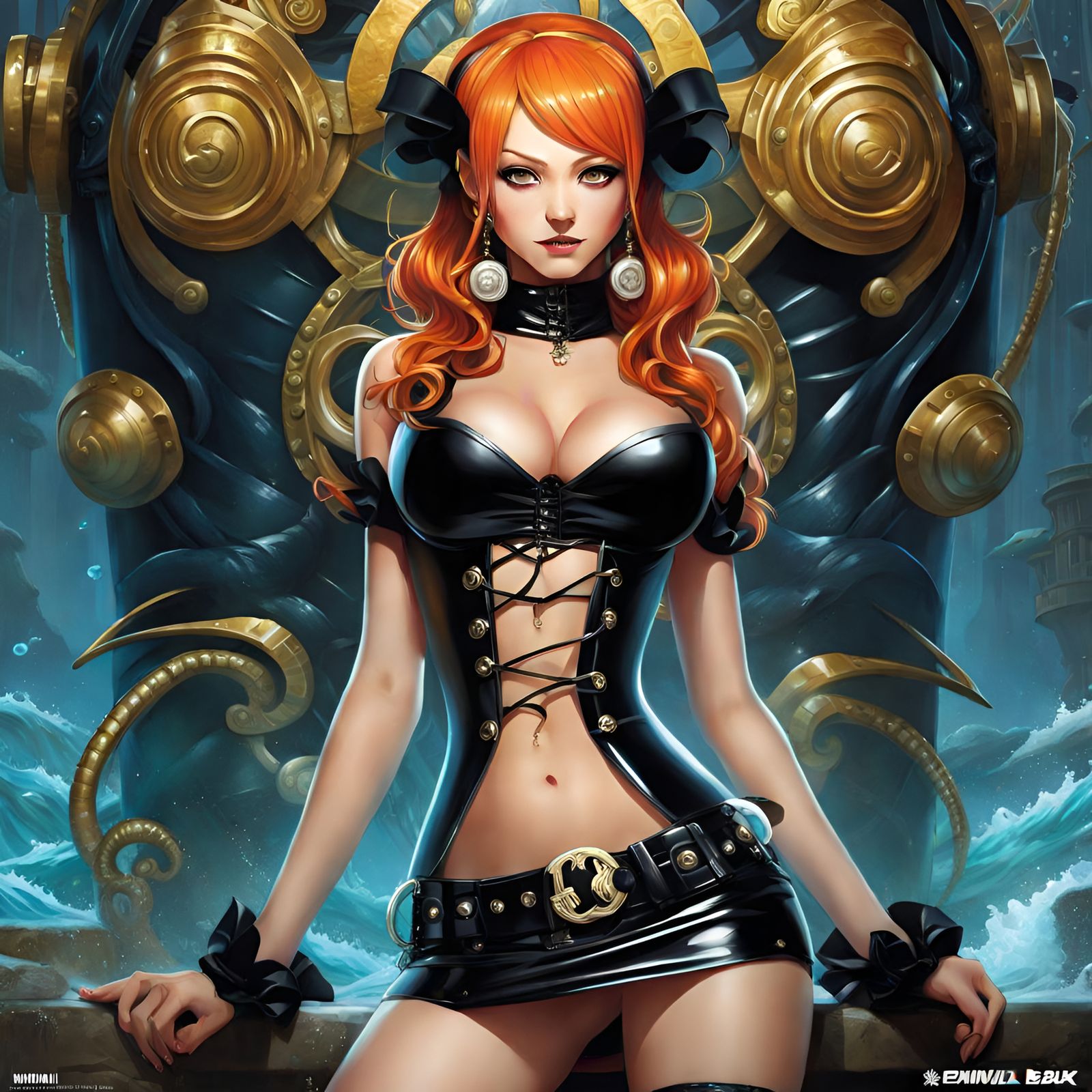 Flirty Nami in Latex: Hyperdetailed Digital Art