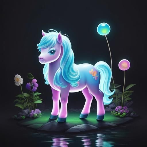 Bioluminescent Chibi Pony in Candy Garden