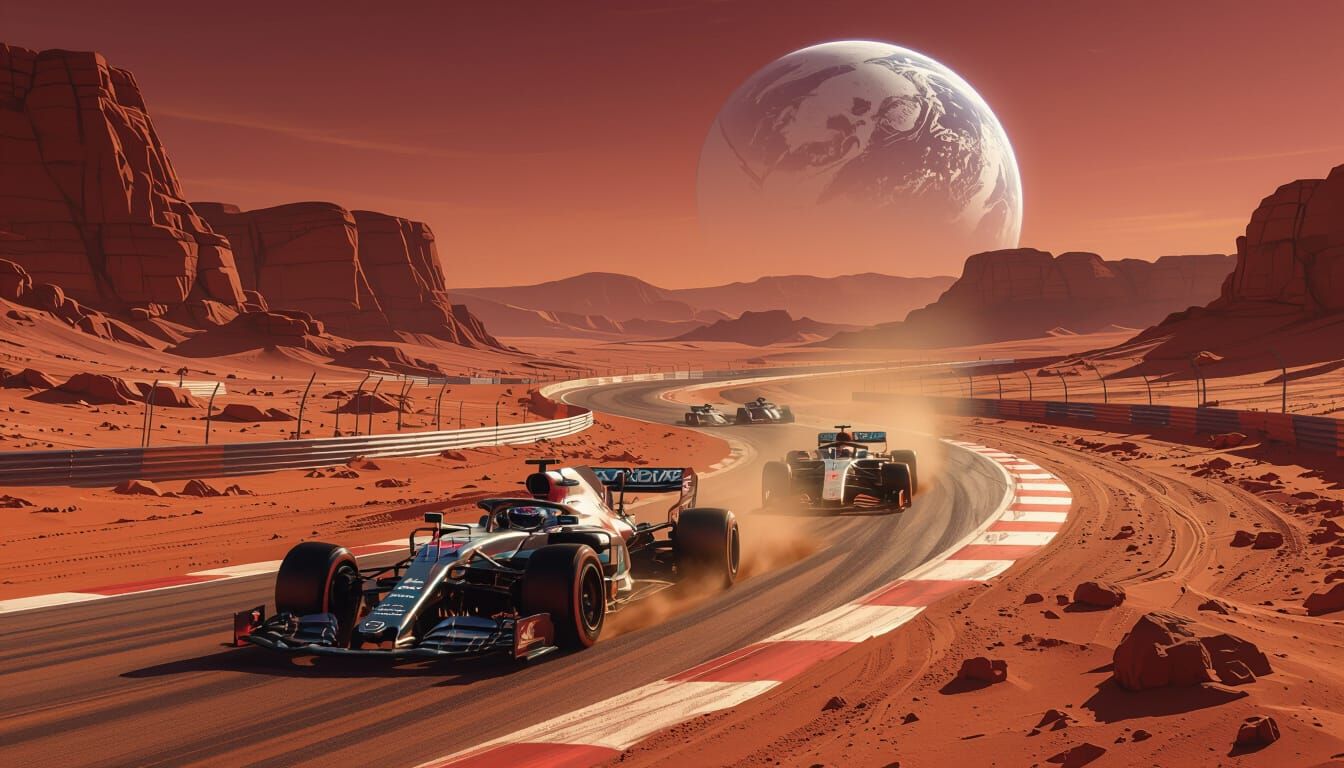 Futuristic Mars Race on a Reimagined Silverstone Circuit