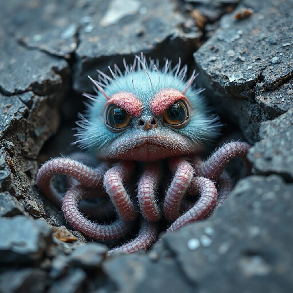 Furry Tentacled Monster with Huge Eyes