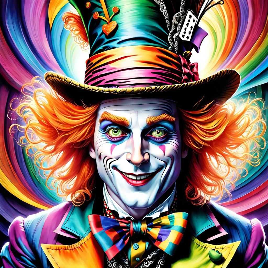 Psychedelic Mad Hatter Portrait in Mixed Media Style