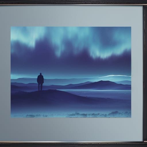 Cosmic Isolation: Figure Silhouetted Against Nebulae Sky