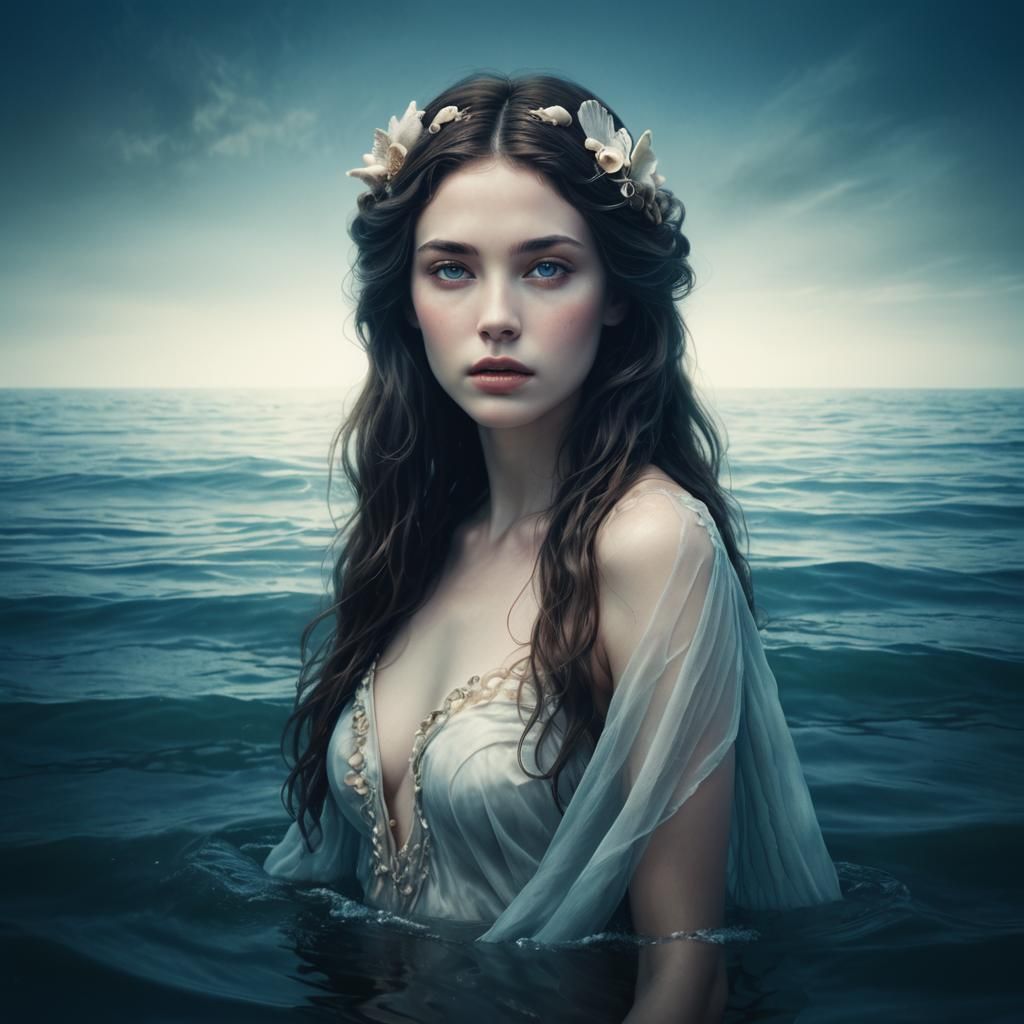 Ethereal Sea Goddess Emerges from Ocean Waves