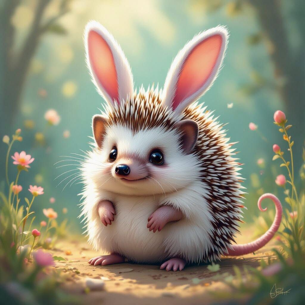 Dreamlike Hedgehog with Rabbit Ears and Tentacles