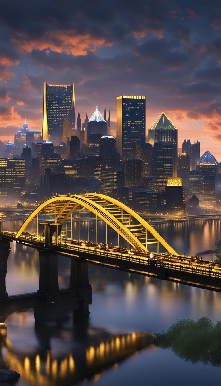Pittsburgh Skyline: Colorful Matte Painting