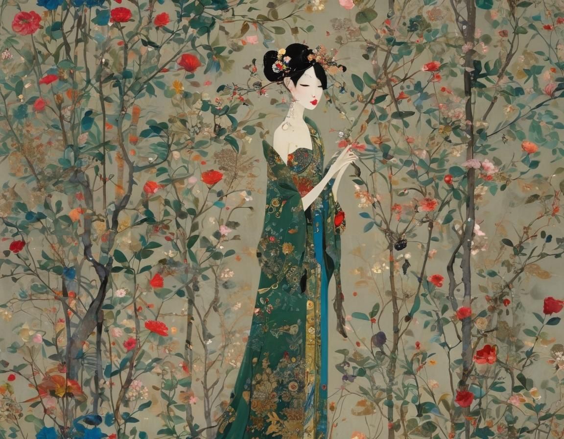 Gothic Biblical Scene in Emerald and Gold