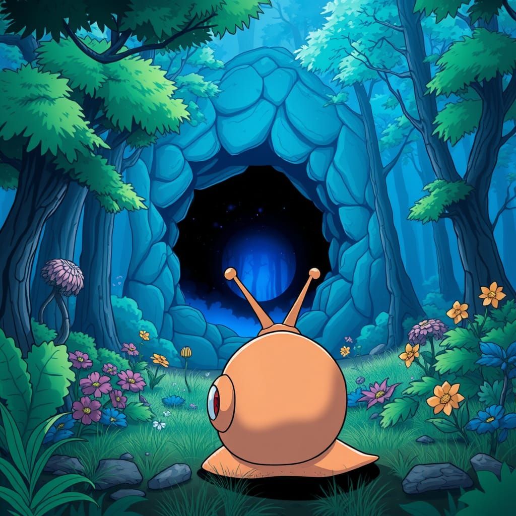 Cartoon Snail Gazes into Black Hole Portal
