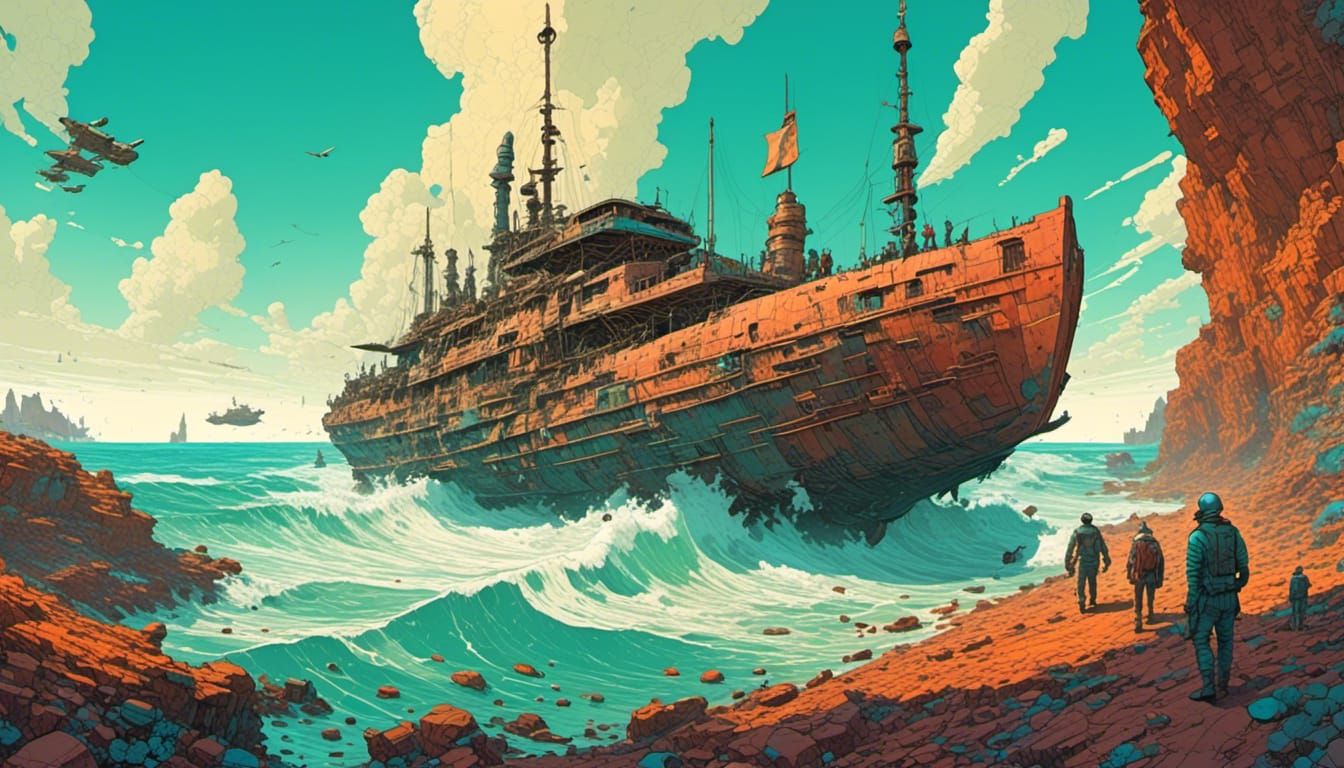 Flying Boat Oceanic Fantasy in Moebius Style