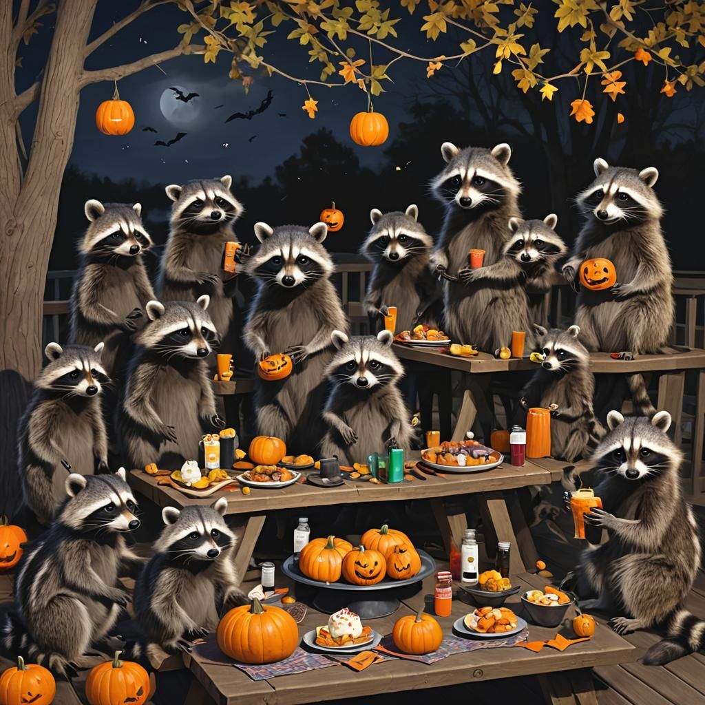 Raccoon Halloween Party on Picnic Deck