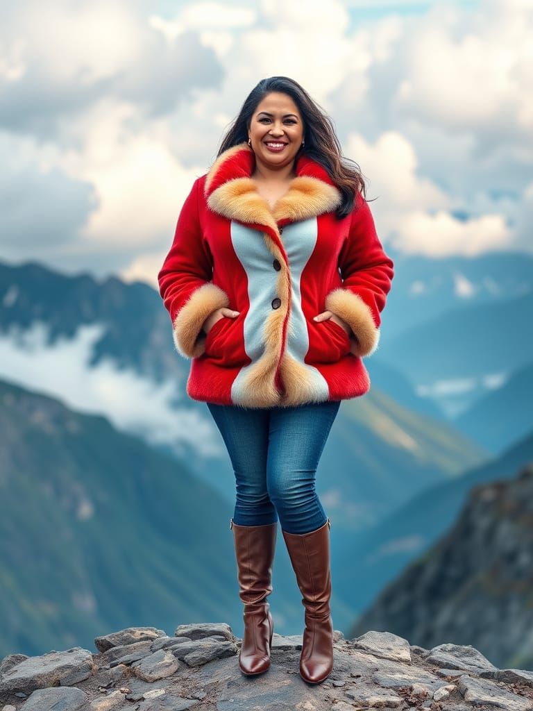 Latina Woman in Peru Colors in High Mountains