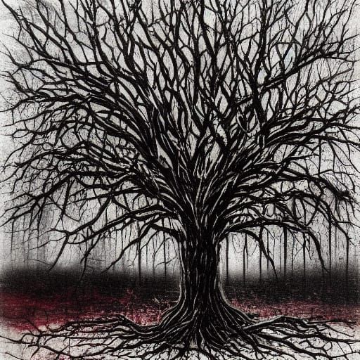 Laughing Figure in Dark Fantasy Landscape