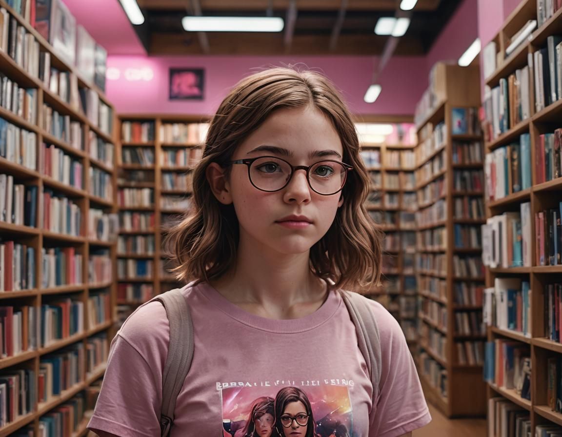 Girl in Bookstore: Digital Art Inspired by Artgerm