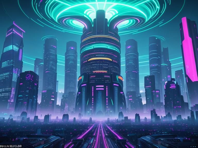 Vibrant Fluorescent Dreamscape: Futuristic Neon Cityscape