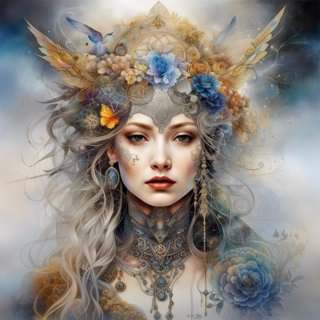 Hyper-Detailed Norse Goddess Portrait in Surreal Style