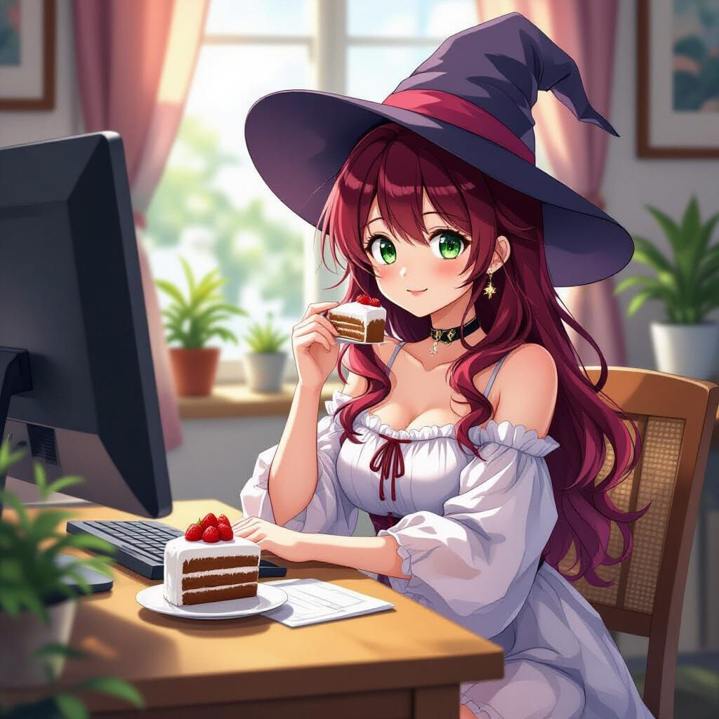 Anime Woman with Cake in Studio Trigger Style