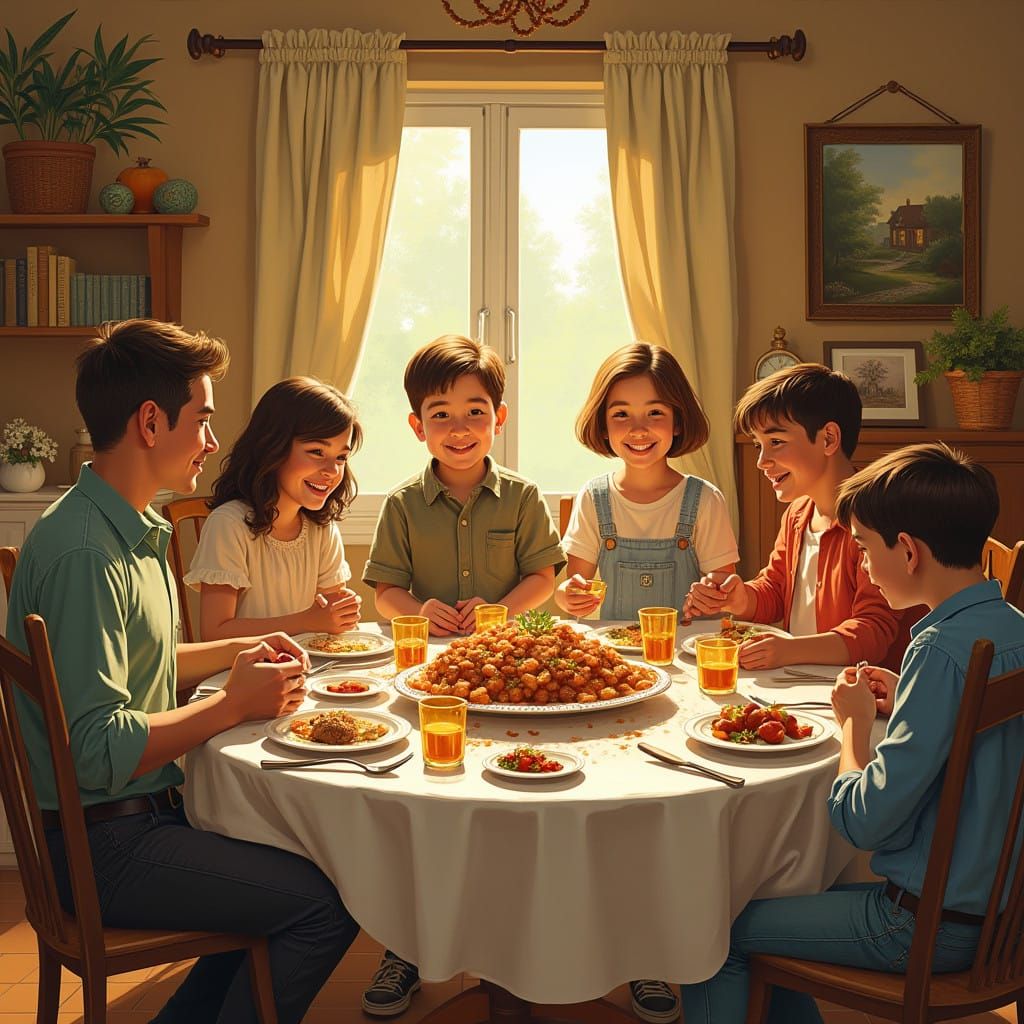 Sunday Family Dinner in Warm and Cozy Traditional Style