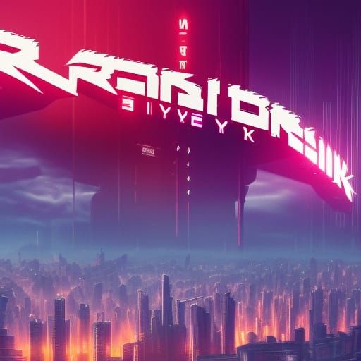 Cyberpunk Cityscape in Dark Sky, Neon Style