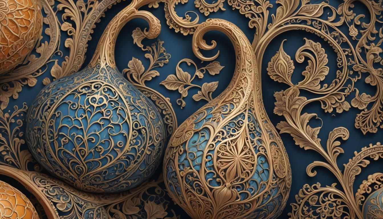Ornate Gourd with Filigree in Surreal Digital Art