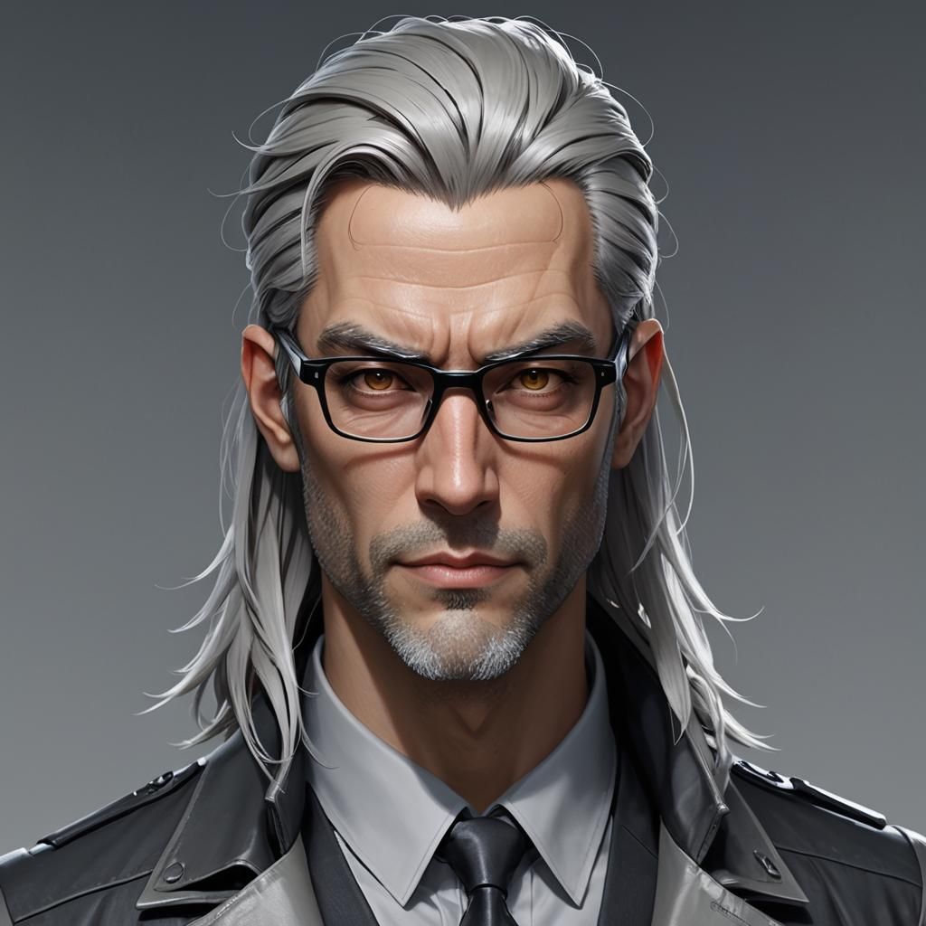 Futuristic Portrait of an Older Man in Anime Style