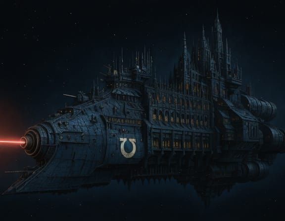 Gothic Sci-Fi Battlecruiser in Space: Digital Painting