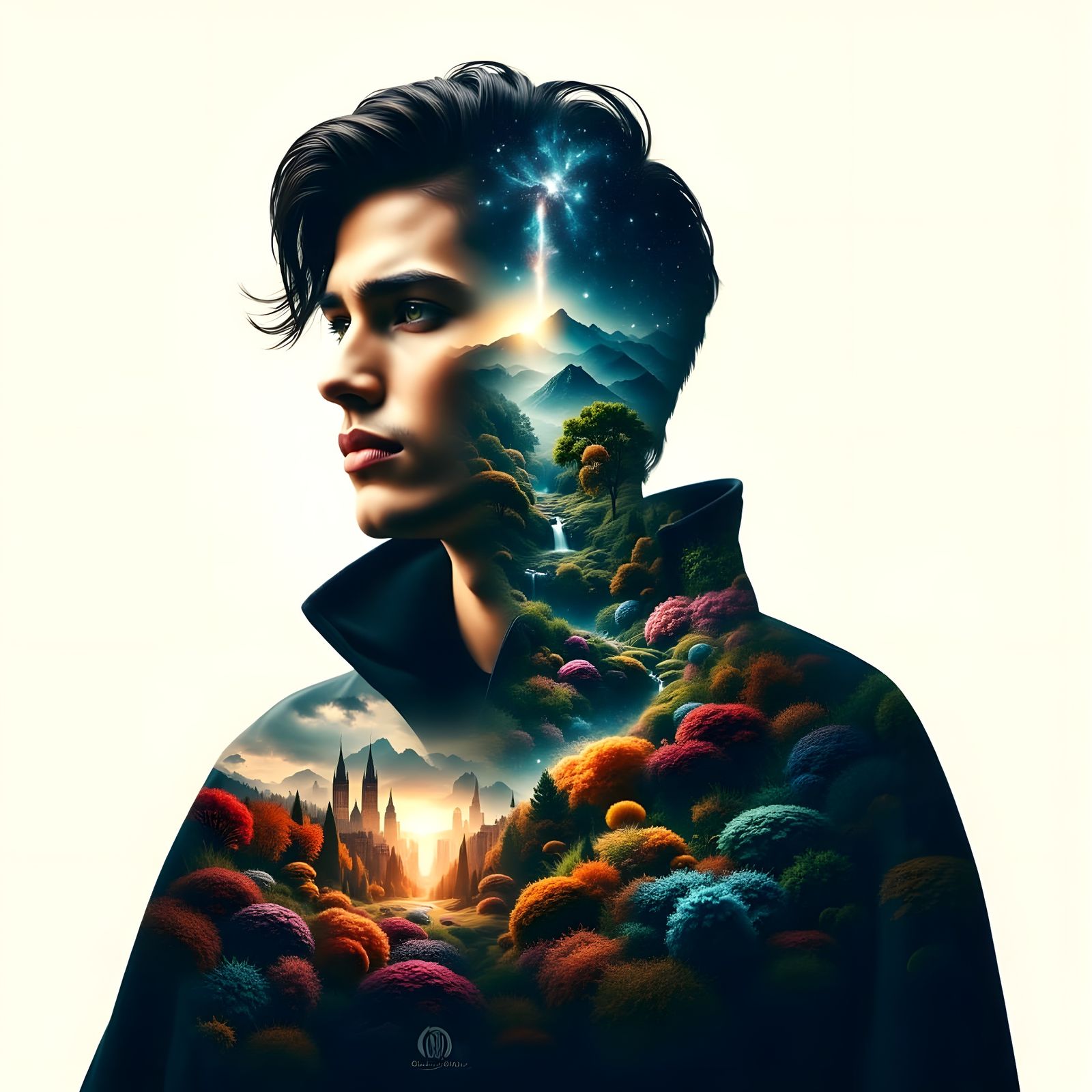 Surreal Prince Amidst Vibrant Galaxy and Cityscape